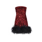 TAGLIONI Sequin Feathers strapless Dress in Red