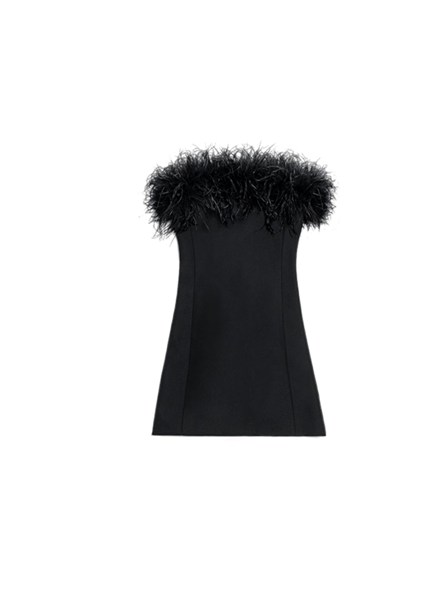 Wool Blend Feathers Strapless Dress in Black