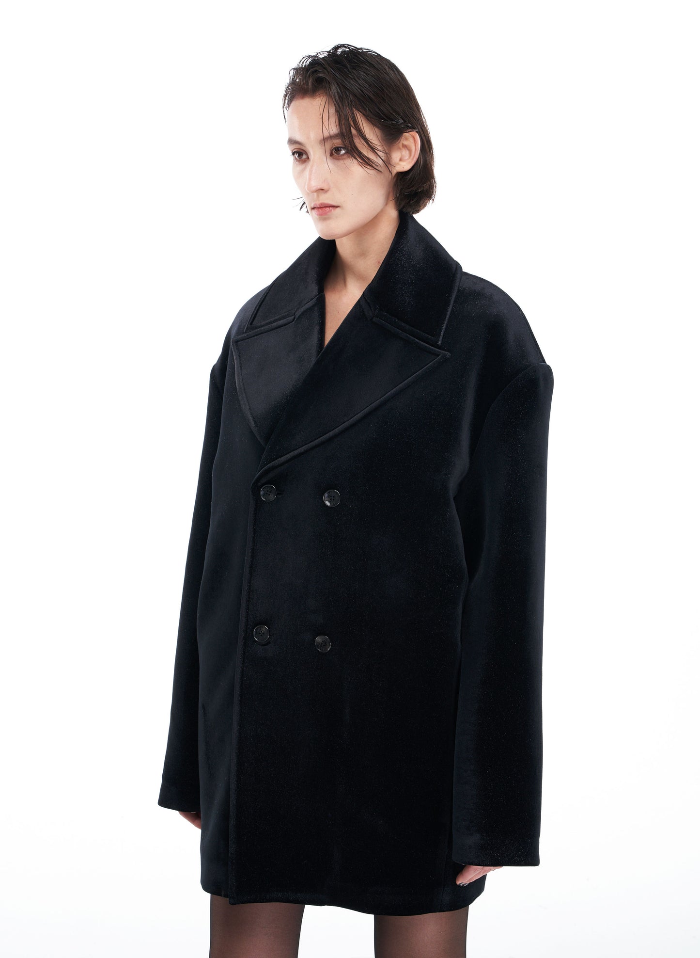 Velvet Oversize Coat in Black