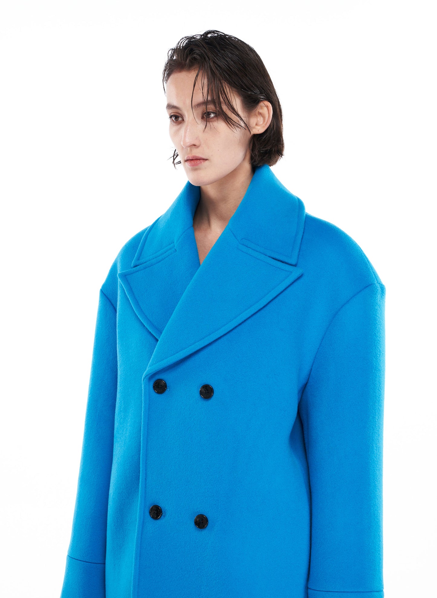 Wool Felt Oversize Coat in Blue