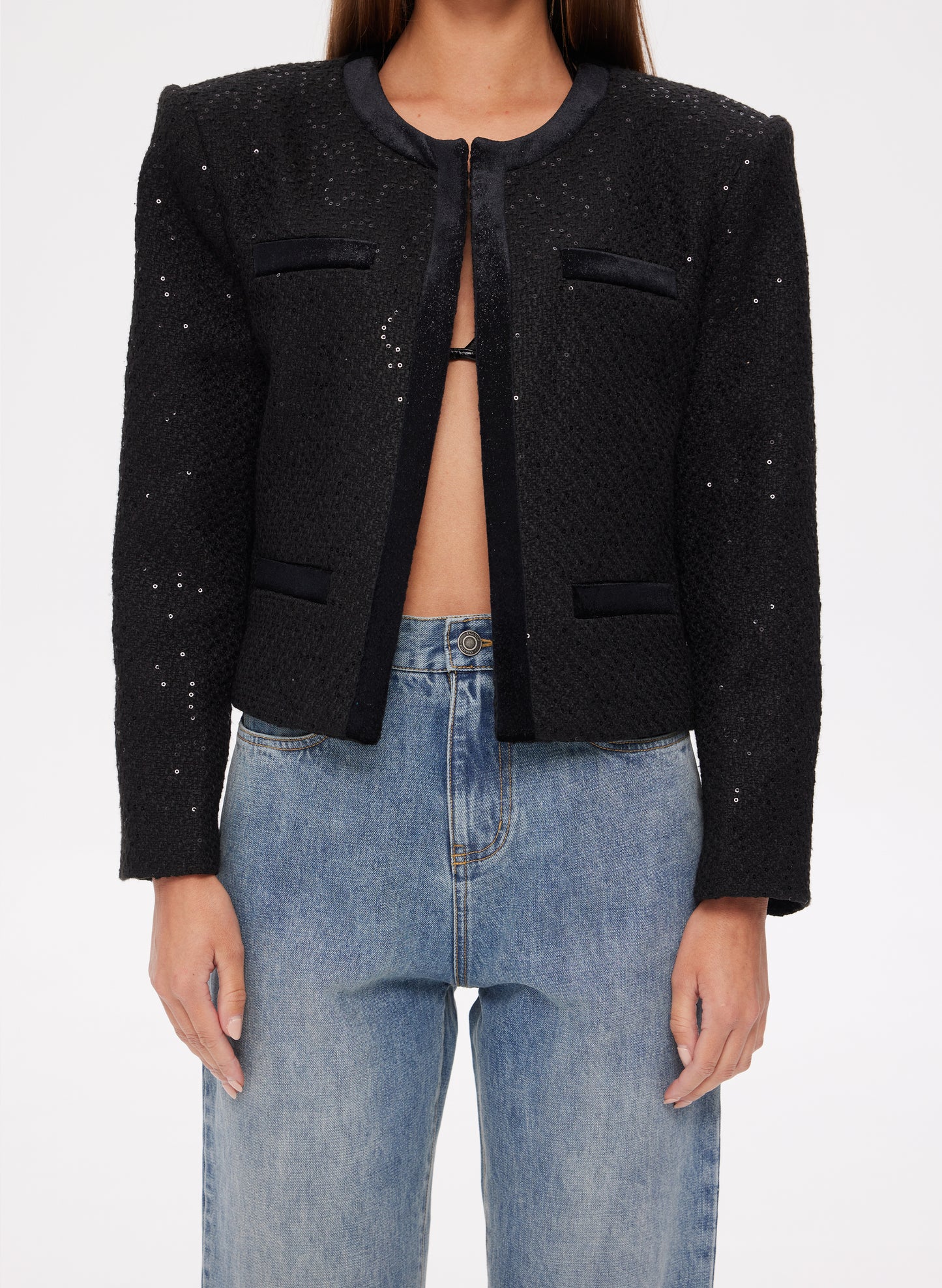 TAGLIONI Classic Velvet Pocket Sequin Short Jacket