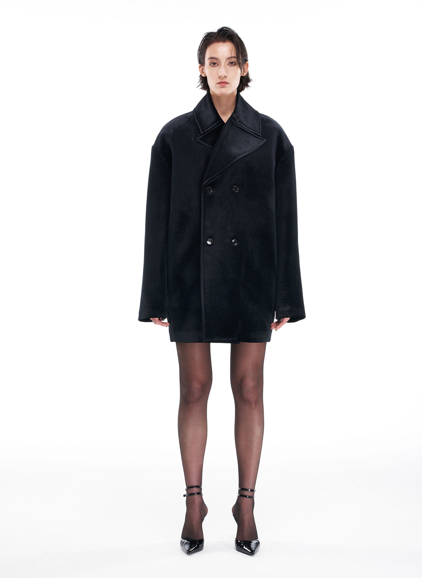 Velvet Oversize Coat in Black