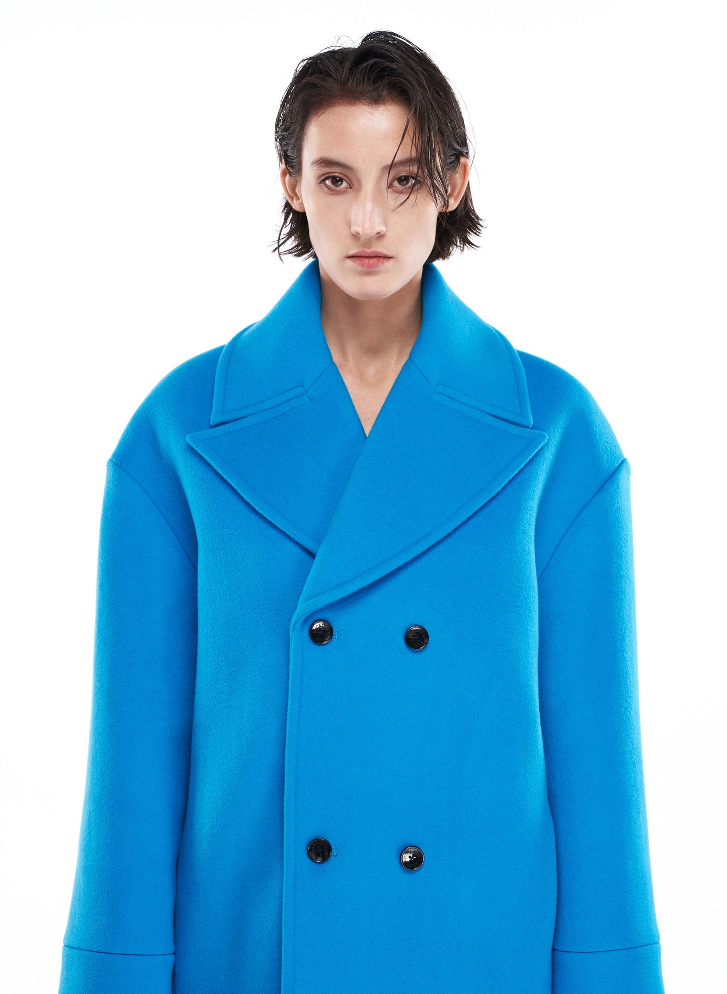 Wool Felt Oversize Coat in Blue