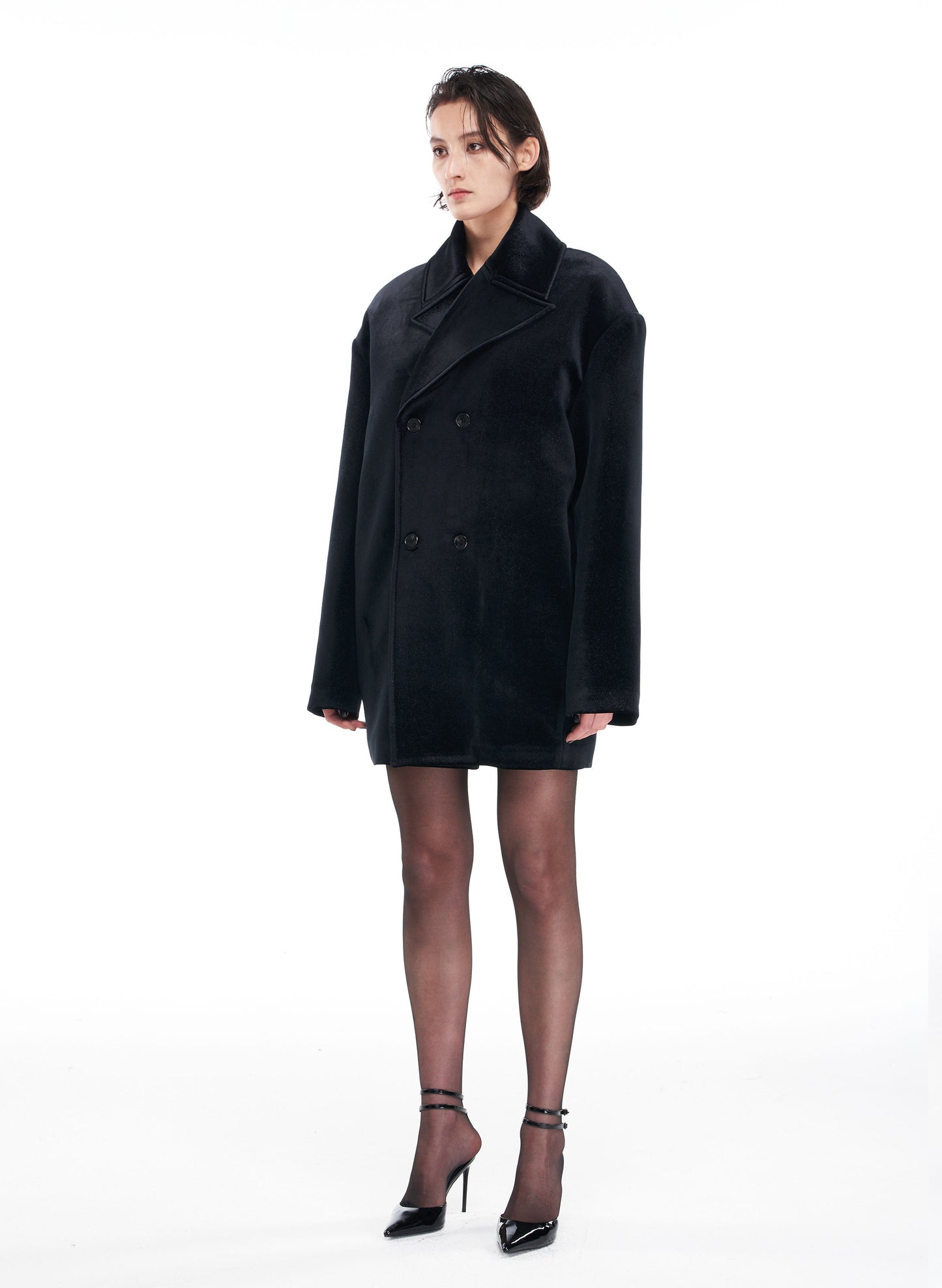 Velvet Oversize Coat in Black