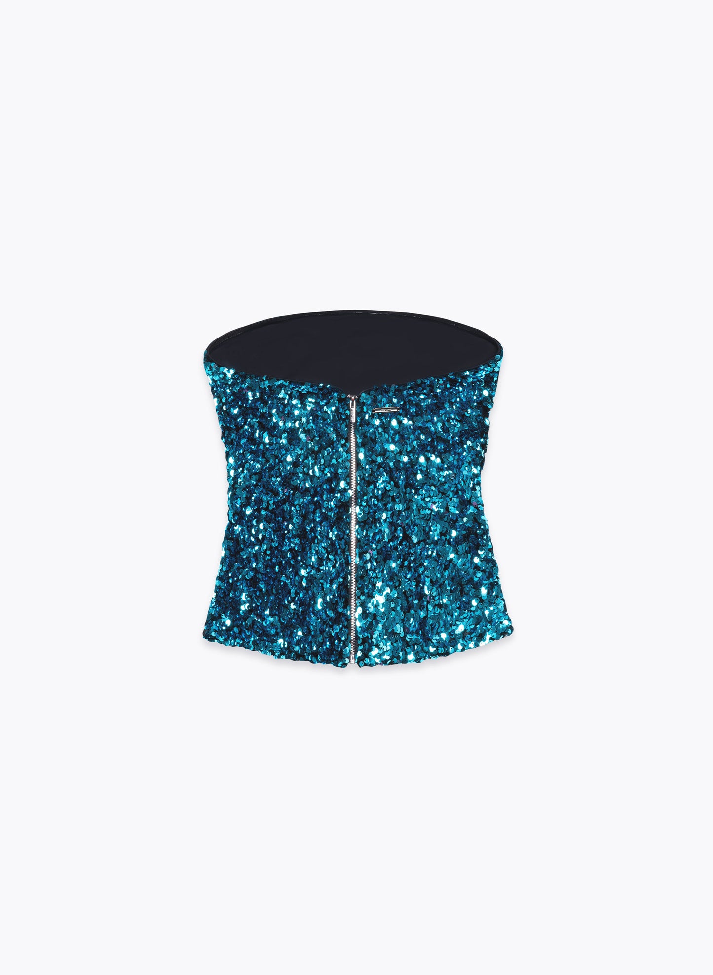 TAGLIONI Sequin Strapless Top in Blue