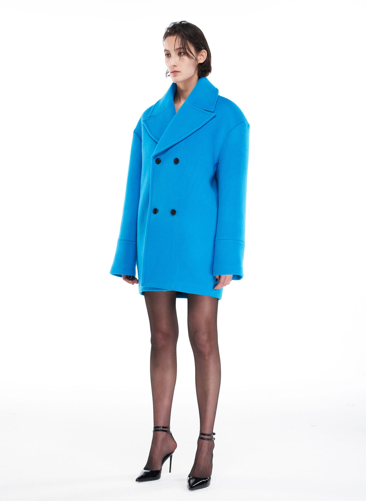 Wool Felt Oversize Coat in Blue