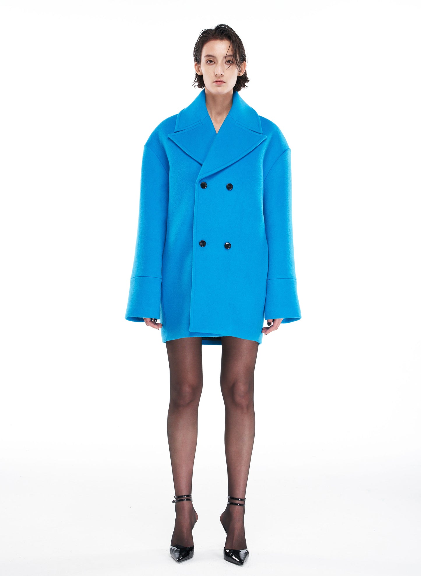 Wool Felt Oversize Coat in Blue