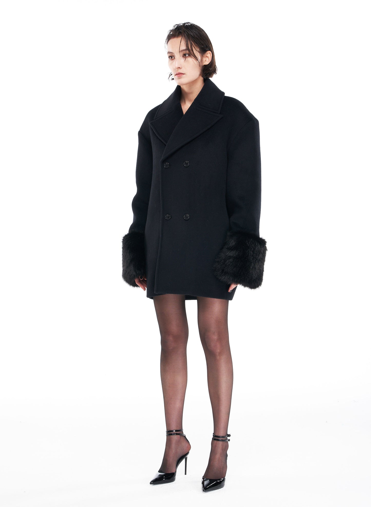 Wool Felt Oversize Coat in Black