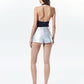 TAGLIONI Patent Leather Fitted Shorts in Silver