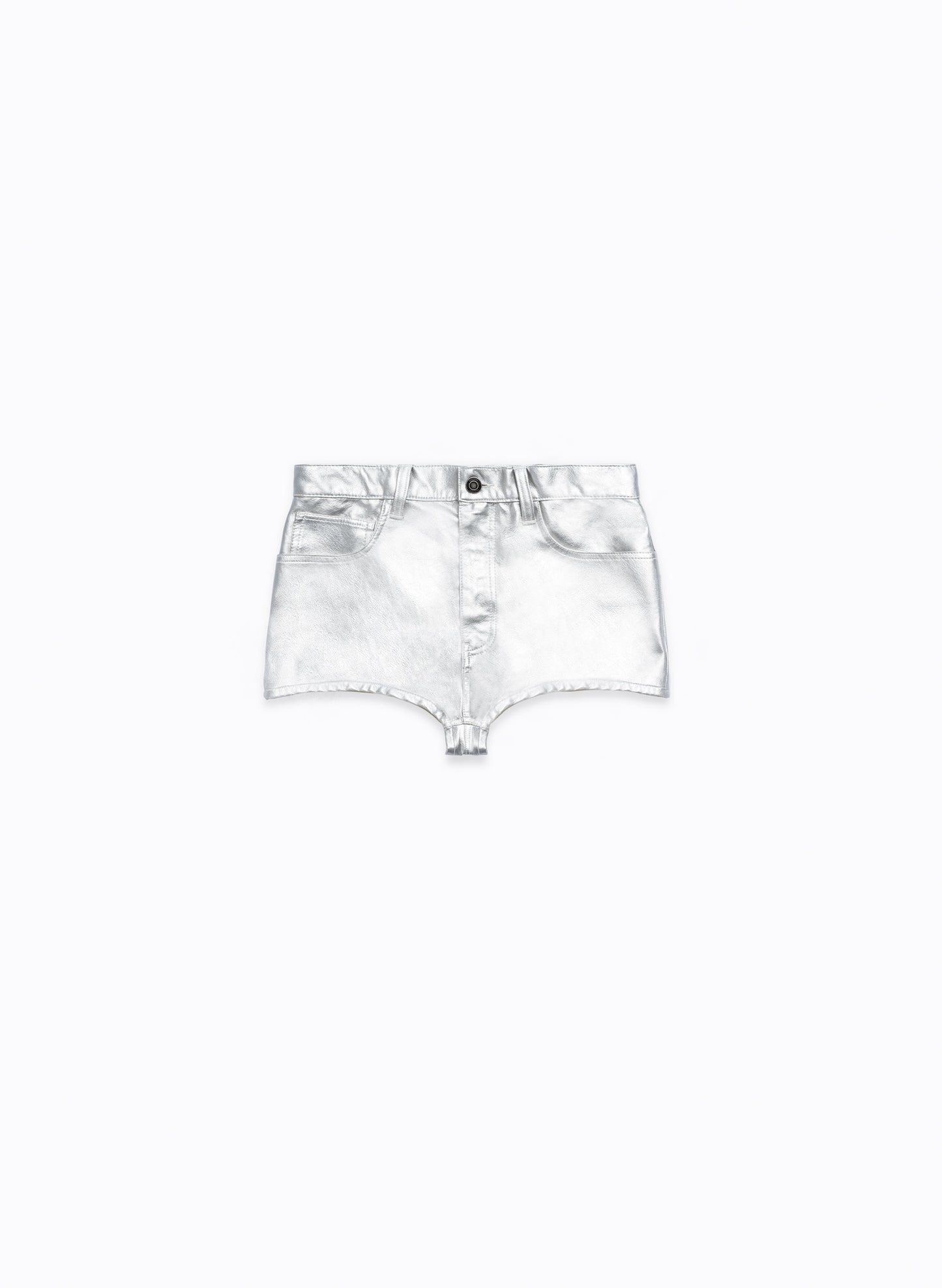 TAGLIONI Patent Leather Fitted Shorts in Silver