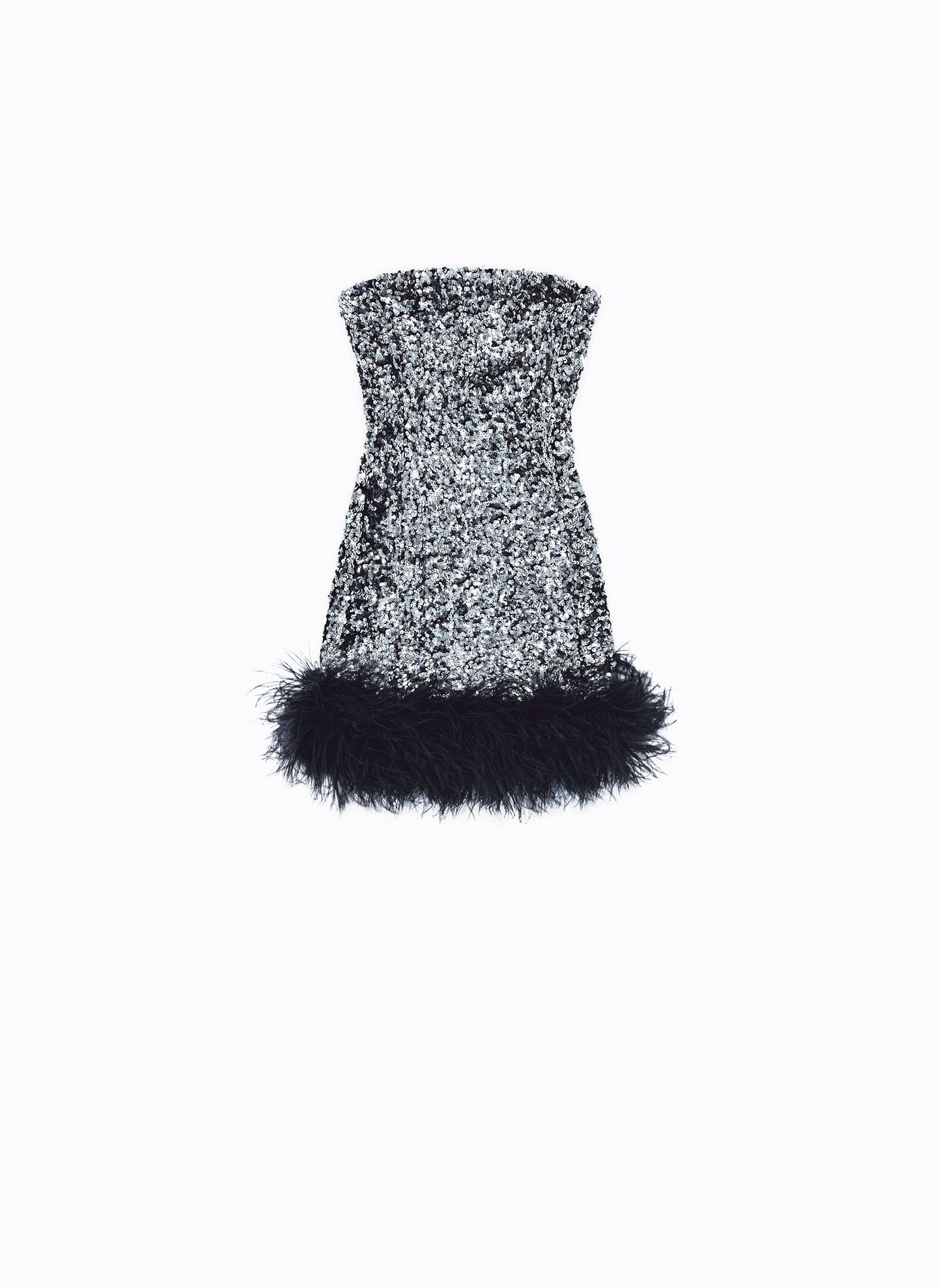 TAGLIONI Sequin Feathers strapless Dress in Black