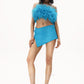 Wool Blend Feather Cropped Top in Blue