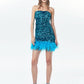 Sequin Feathers Strapless Dress in Blue