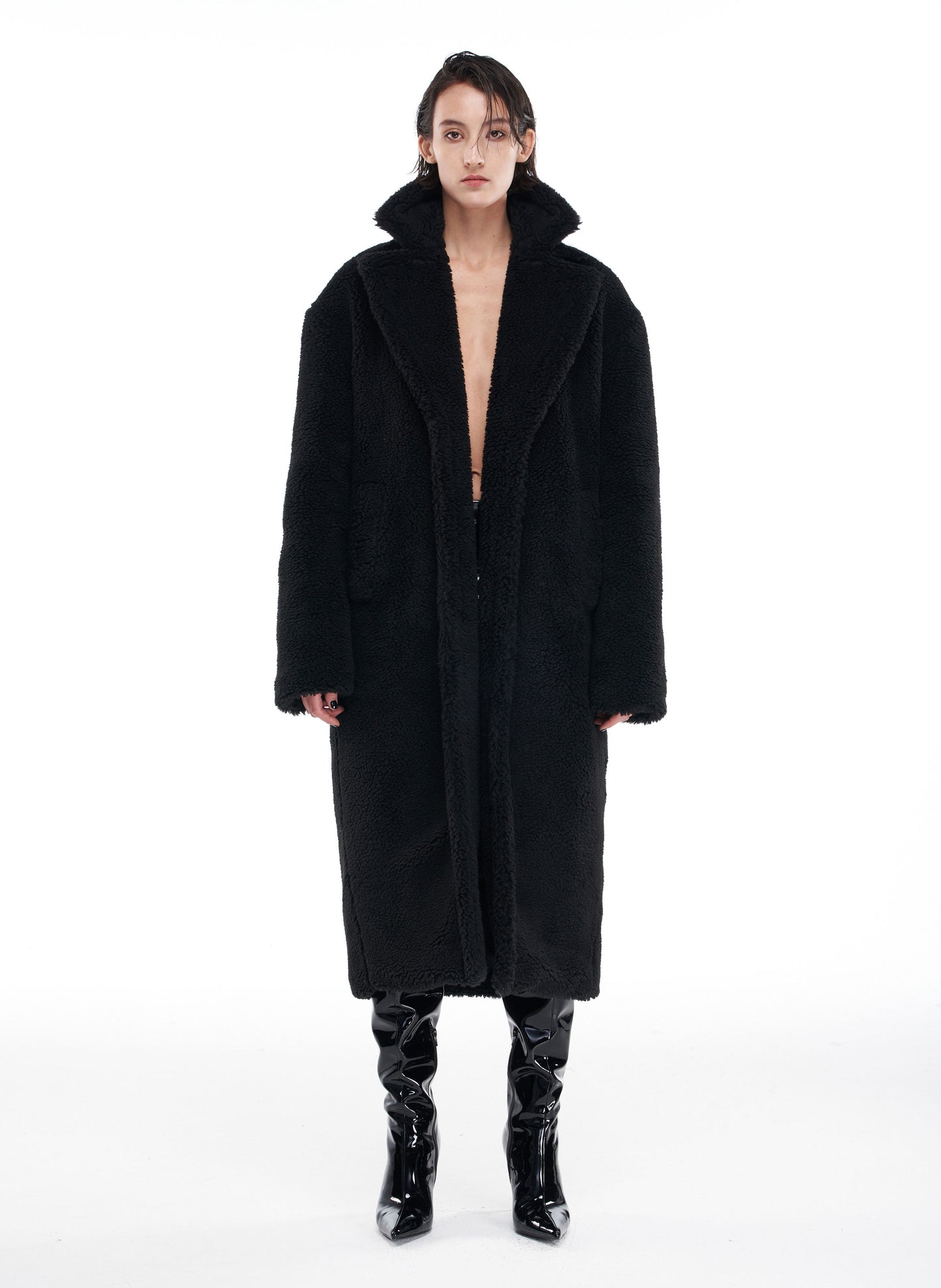 Oversized Fur Coat in Black